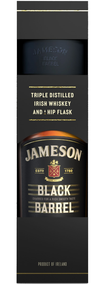 Jameson Black Barrel 700mL + Hip Flask Giftpack
